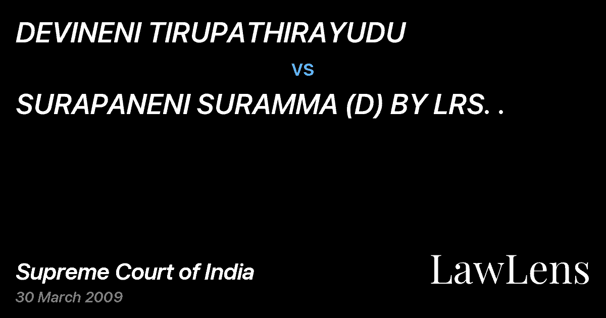 Preview image for DEVINENI TIRUPATHIRAYUDU vs. SURAPANENI SURAMMA (D) BY LRS. .