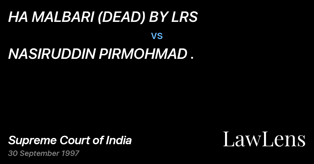 Preview image for HA MALBARI (DEAD) BY LRS vs. NASIRUDDIN PIRMOHMAD .