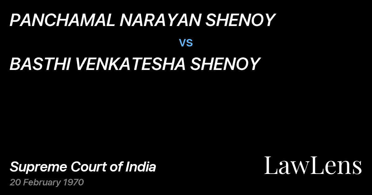 Preview image for PANCHAMAL NARAYAN SHENOY vs. BASTHI VENKATESHA SHENOY