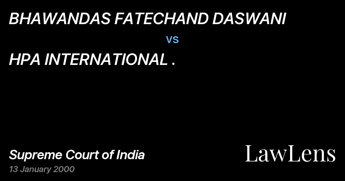 Preview image for BHAWANDAS FATECHAND DASWANI vs. HPA INTERNATIONAL .
