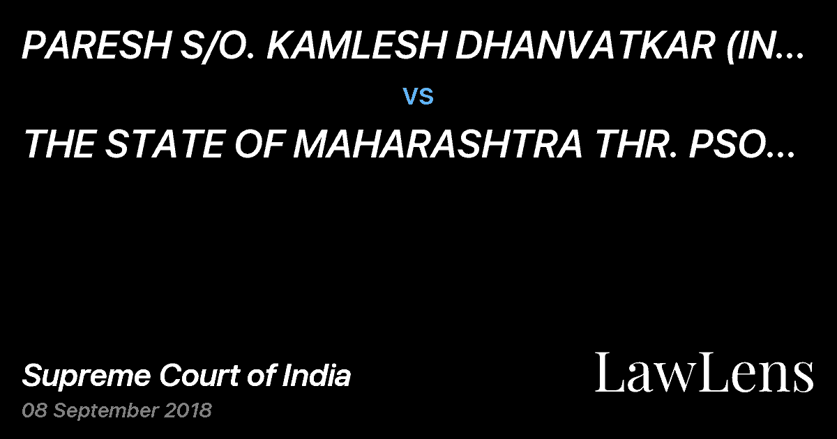 Preview image for PARESH S/O. KAMLESH DHANVATKAR (IN JAIL)  vs.  THE STATE OF MAHARASHTRA THR. PSO PANCHPAOLI NAGPUR