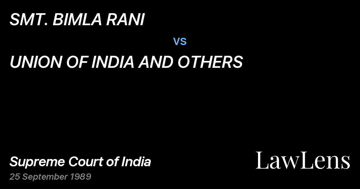 Preview image for SMT. BIMLA RANI vs. UNION OF INDIA AND OTHERS