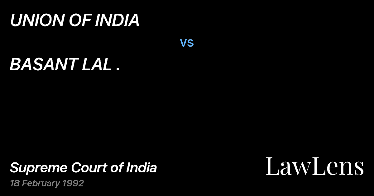 Preview image for UNION OF INDIA vs. BASANT LAL .