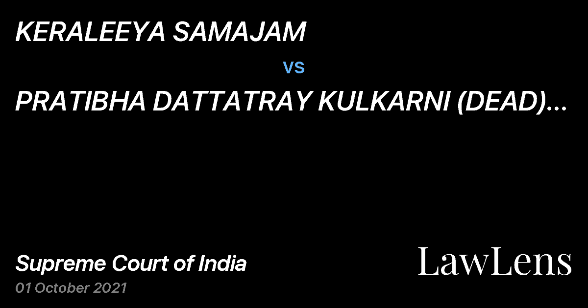 Preview image for KERALEEYA SAMAJAM vs. PRATIBHA DATTATRAY KULKARNI (DEAD) THROUGH LR