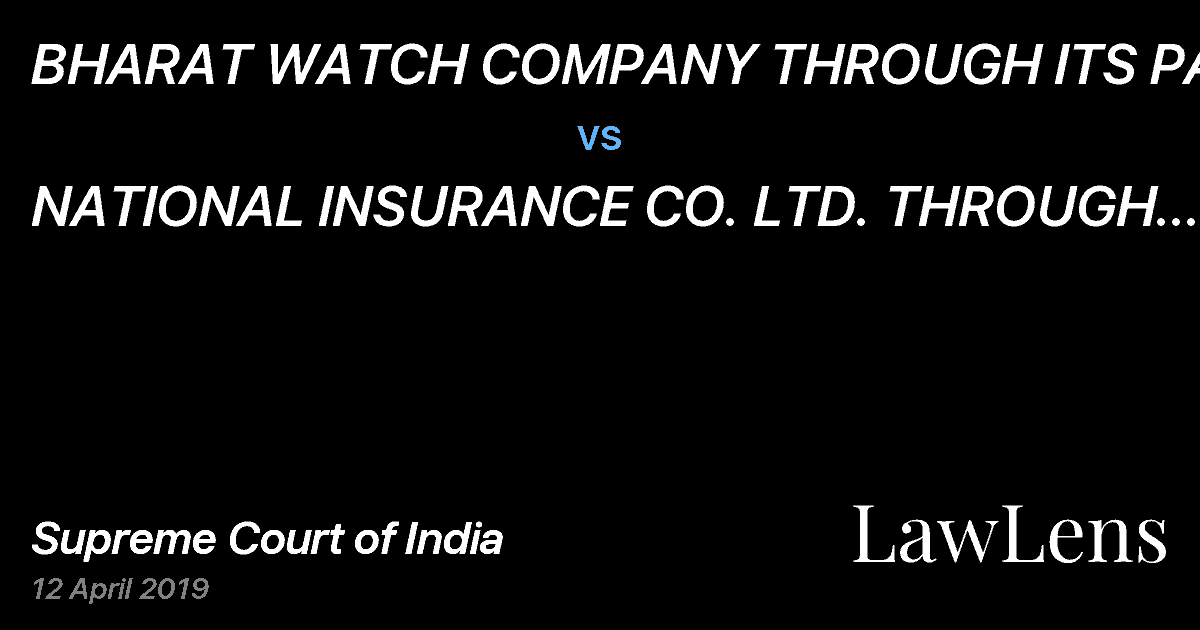 Preview image for BHARAT WATCH COMPANY THROUGH ITS PARTNER vs. NATIONAL INSURANCE CO. LTD. THROUGH ITS REGIONAL MANAGER