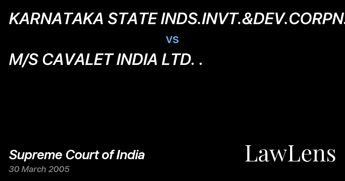 Preview image for KARNATAKA STATE INDS.INVT.&DEV.CORPN.LTD vs. M/S CAVALET INDIA LTD. .