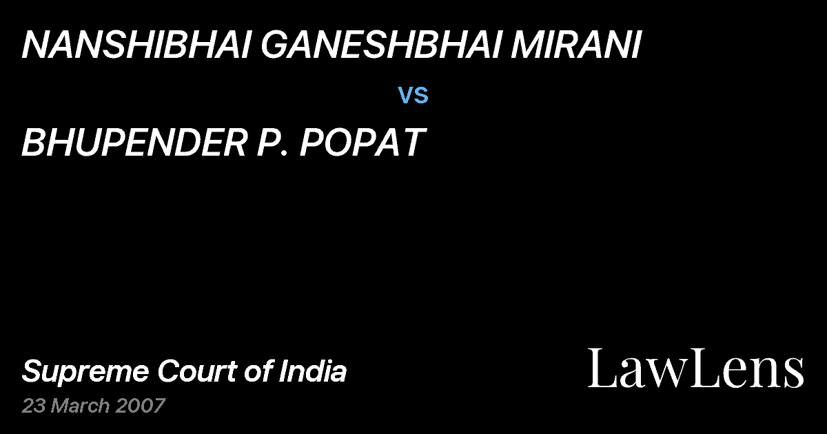 Preview image for NANSHIBHAI GANESHBHAI MIRANI vs. BHUPENDER P. POPAT