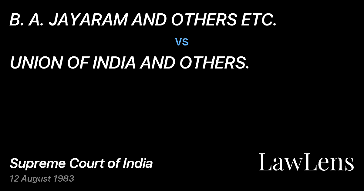 Preview image for B. A. JAYARAM AND OTHERS ETC. vs. UNION OF INDIA AND OTHERS.
