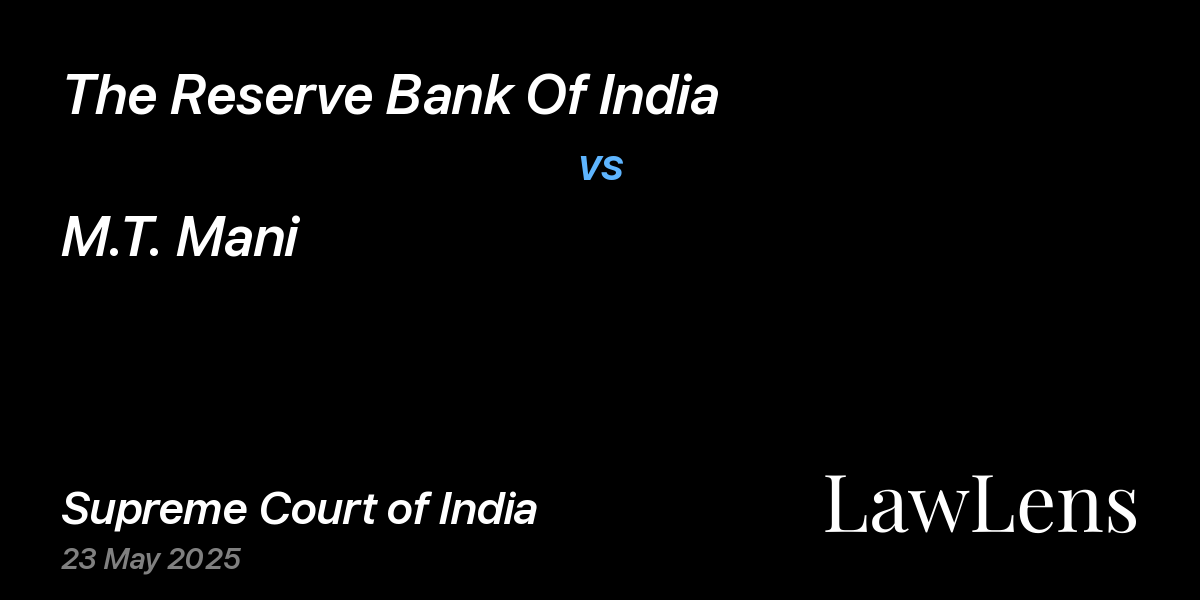 Preview image for The Reserve Bank Of India vs. M.T. Mani