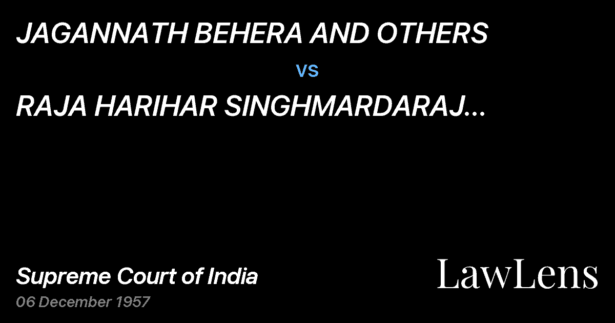 Preview image for JAGANNATH BEHERA AND OTHERS vs. RAJA HARIHAR SINGHMARDARAJ BHRAMARBARA ROY
