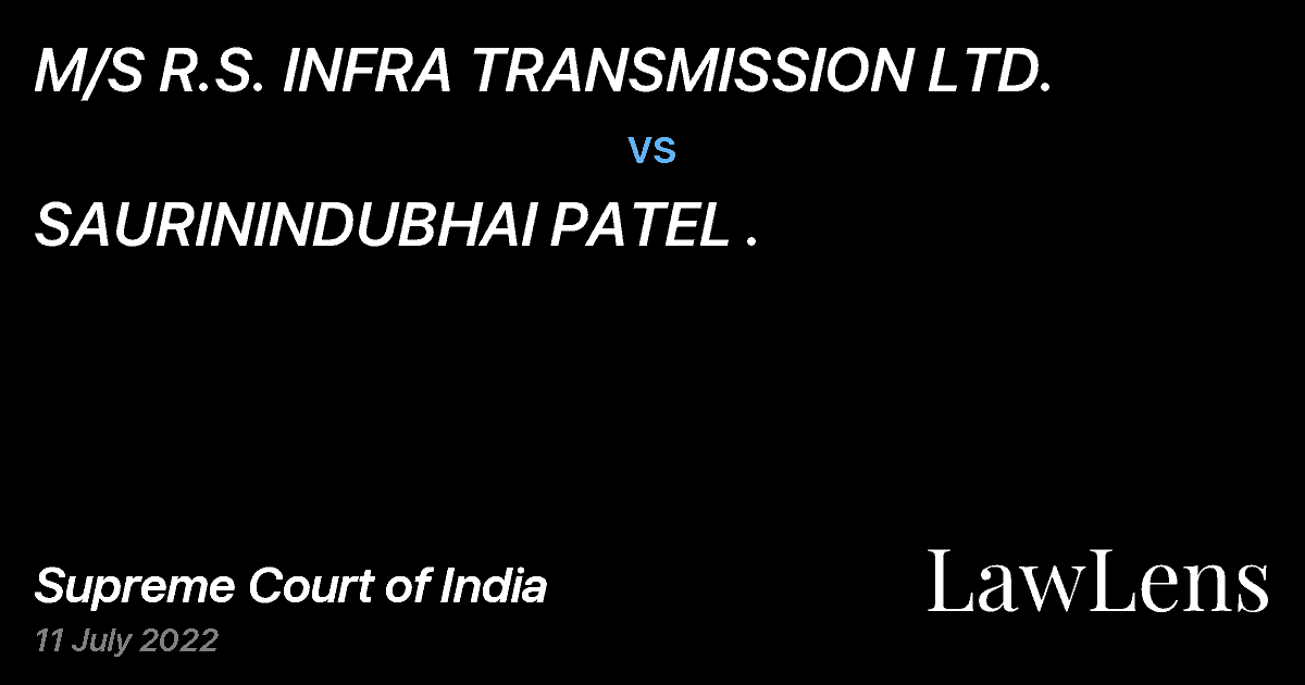 Preview image for M/S R.S. INFRA TRANSMISSION LTD. vs. SAURININDUBHAI PATEL .