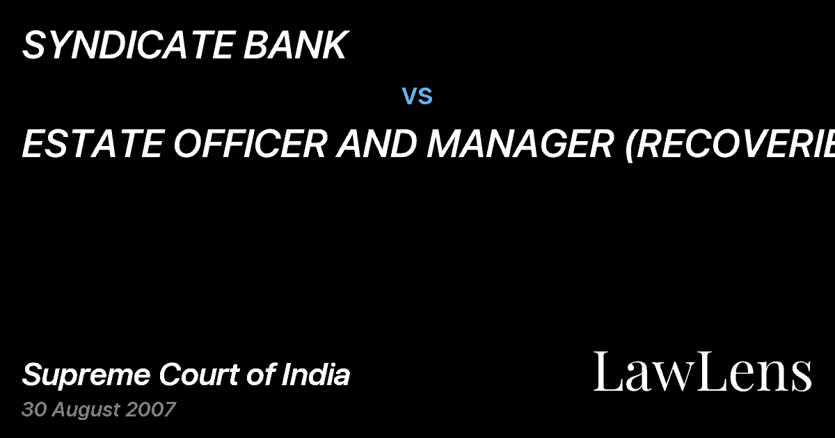 Preview image for SYNDICATE BANK vs. ESTATE OFFICER AND MANAGER (RECOVERIES)
