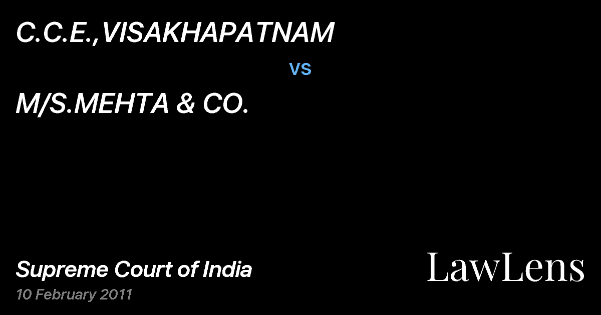Preview image for C.C.E.,VISAKHAPATNAM vs. M/S.MEHTA & CO.