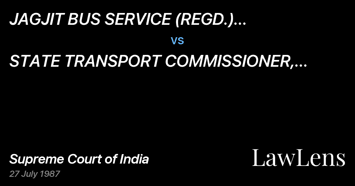 Preview image for JAGJIT BUS SERVICE (REGD.) AMRITSAR, THROUGHITS MANAGING PA vs. STATE TRANSPORT COMMISSIONER, PUNJAB AND ANR.