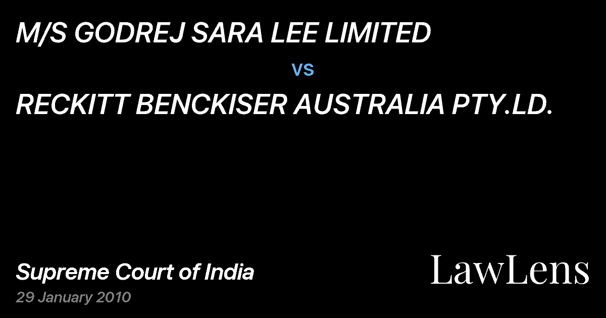 Preview image for M/S GODREJ SARA LEE LIMITED vs. RECKITT BENCKISER AUSTRALIA PTY.LD.