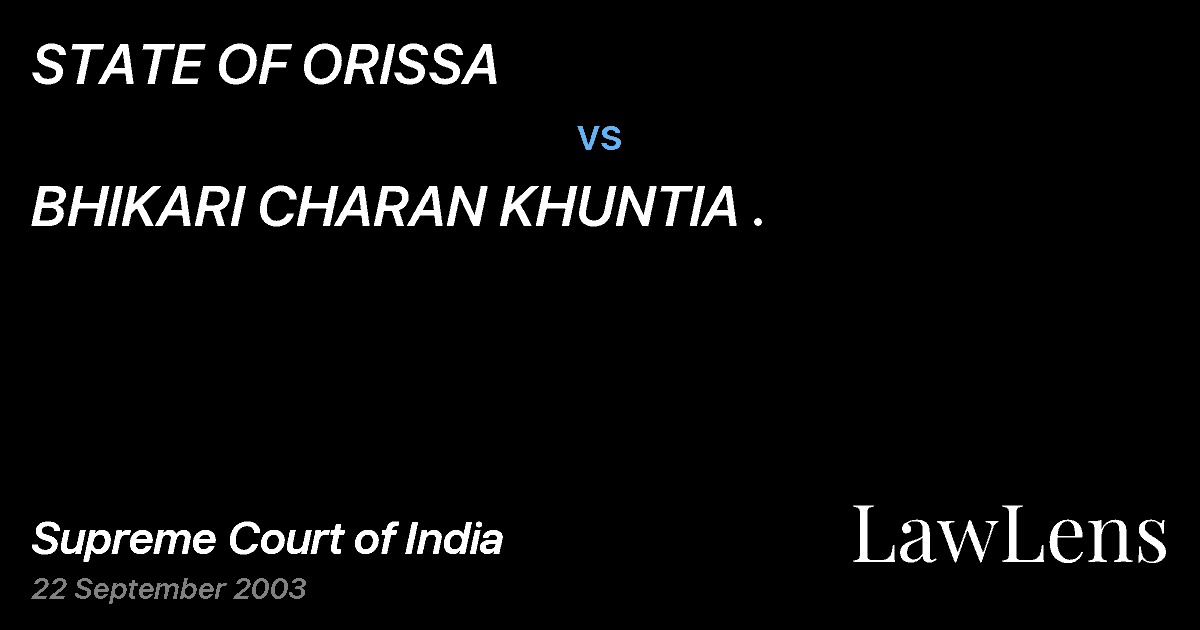 Preview image for STATE OF ORISSA vs. BHIKARI CHARAN KHUNTIA .