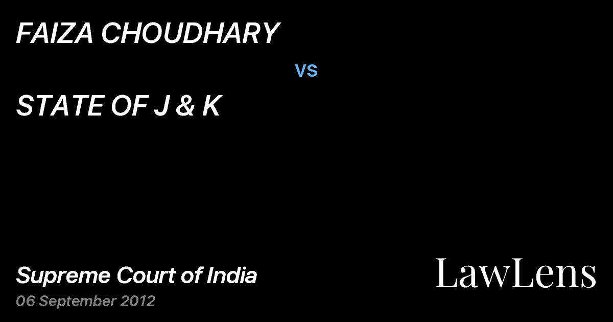 Preview image for FAIZA CHOUDHARY vs. STATE OF J & K