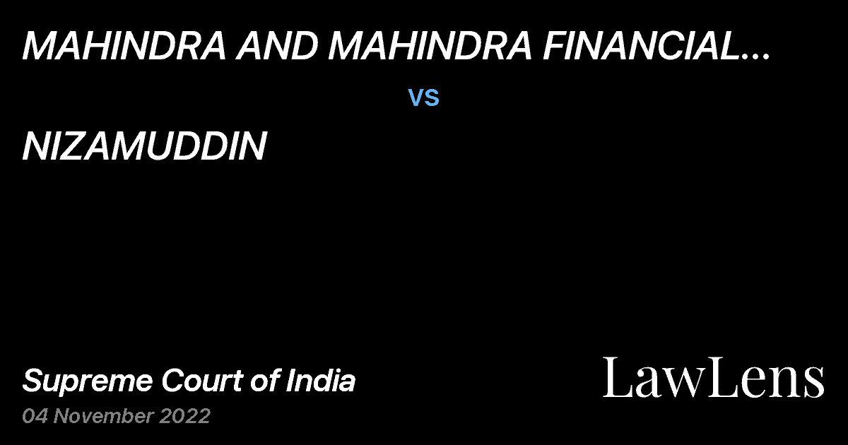 Preview image for MAHINDRA AND MAHINDRA FINANCIAL SERVICES LTD. vs. NIZAMUDDIN