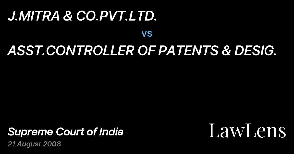 Preview image for J.MITRA & CO.PVT.LTD. vs. ASST.CONTROLLER OF PATENTS & DESIG.