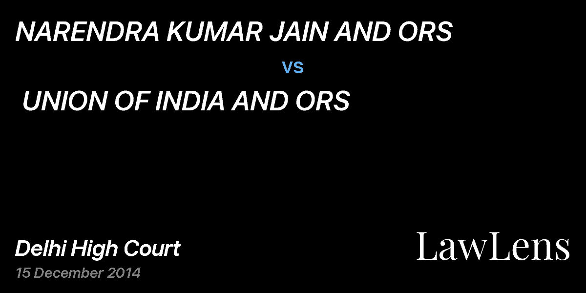 Preview image for NARENDRA KUMAR JAIN AND ORS  vs.  UNION OF INDIA AND ORS