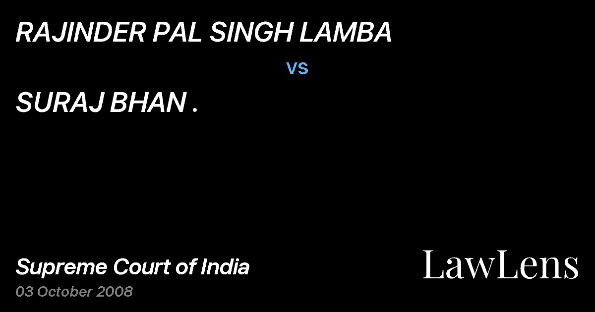 Preview image for RAJINDER PAL SINGH LAMBA vs. SURAJ BHAN .