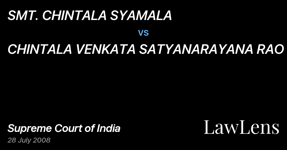 Preview image for SMT. CHINTALA SYAMALA vs. CHINTALA VENKATA SATYANARAYANA RAO