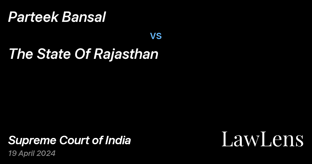 Preview image for Parteek Bansal vs. The State Of Rajasthan