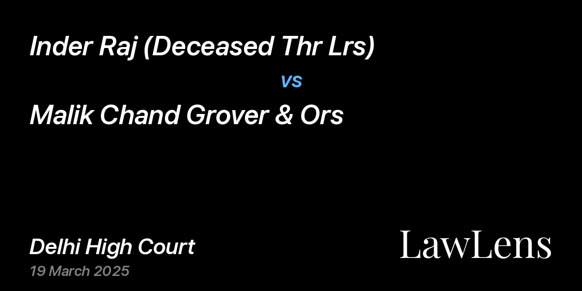 Preview image for Inder Raj (Deceased Thr Lrs) vs. Malik Chand Grover & Ors