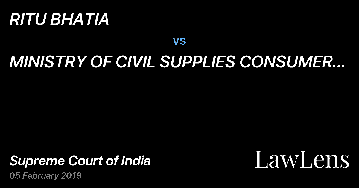 Preview image for RITU BHATIA vs. MINISTRY OF CIVIL SUPPLIES CONSUMER AFFAIRS AND PUBLIC DISTRIBUTION