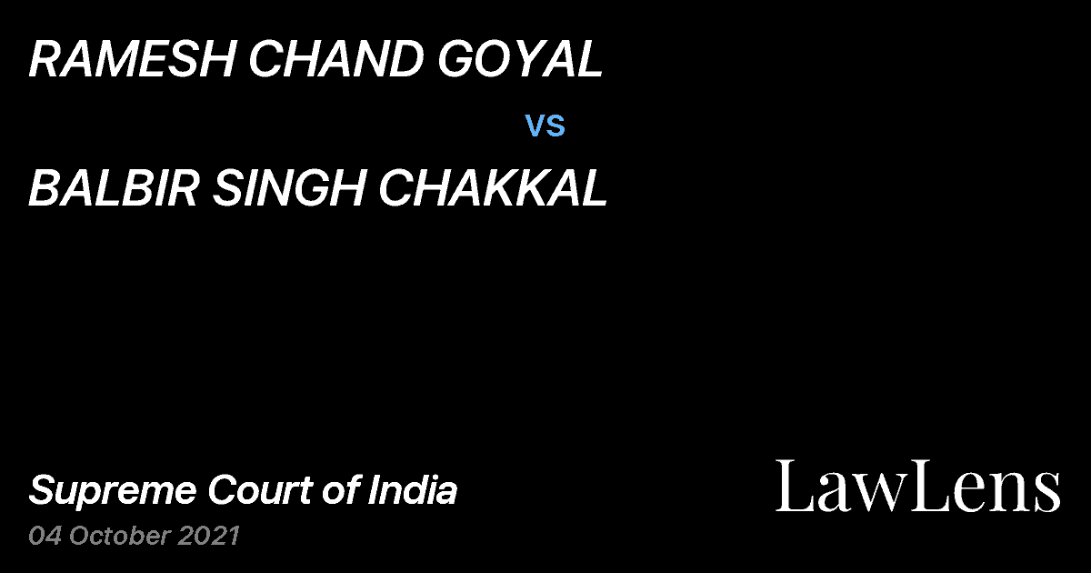 Preview image for RAMESH CHAND GOYAL vs. BALBIR SINGH CHAKKAL