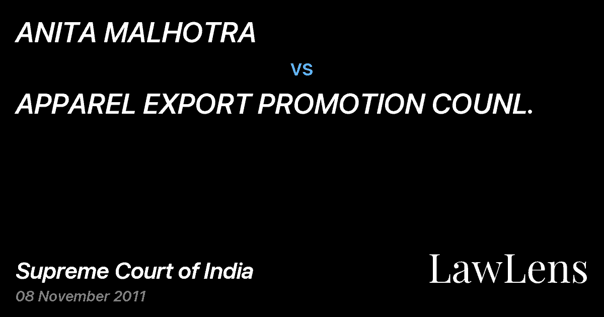 Preview image for ANITA MALHOTRA vs. APPAREL EXPORT PROMOTION COUNL.