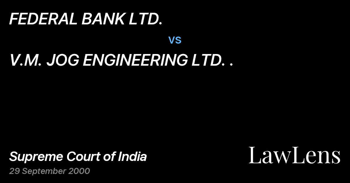 Preview image for FEDERAL BANK LTD. vs. V.M. JOG ENGINEERING LTD. .