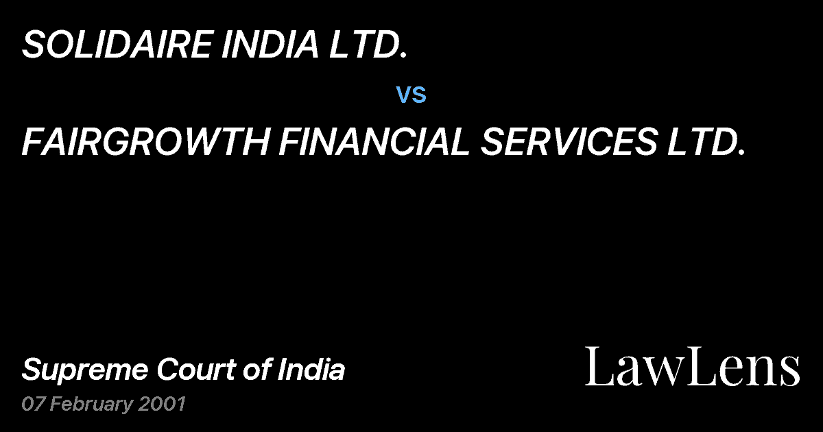 Preview image for SOLIDAIRE INDIA LTD. vs. FAIRGROWTH FINANCIAL SERVICES LTD.