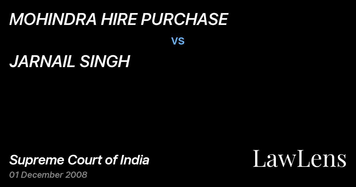Preview image for MOHINDRA HIRE PURCHASE vs. JARNAIL SINGH