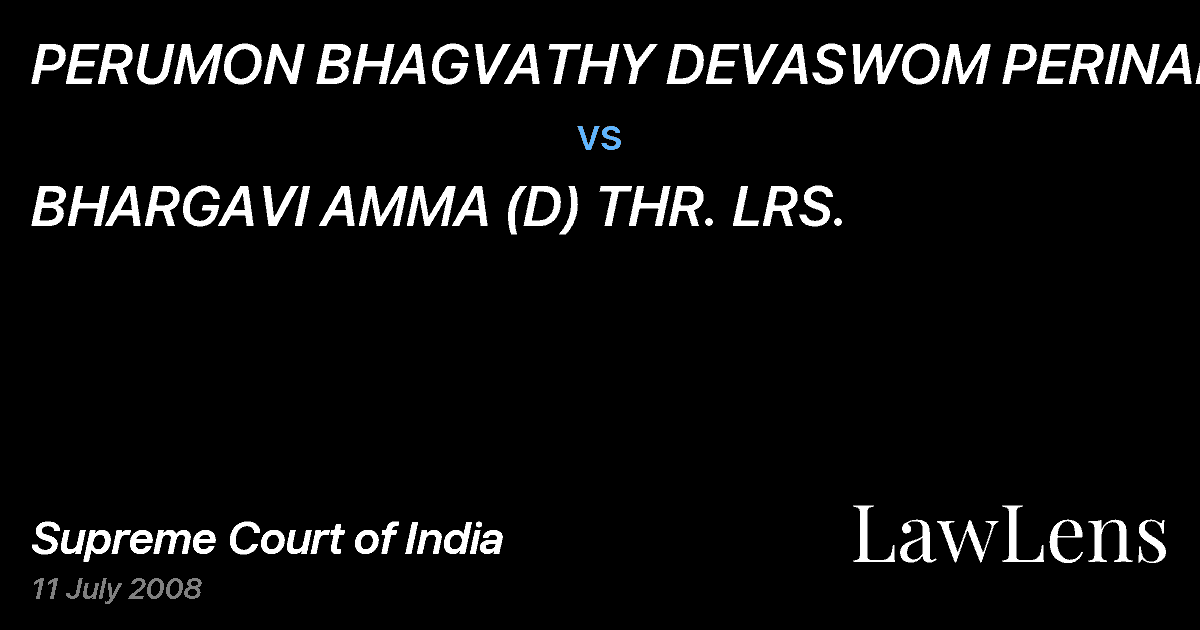 Preview image for PERUMON BHAGVATHY DEVASWOM PERINADU VILL vs. BHARGAVI AMMA (D) THR. LRS.
