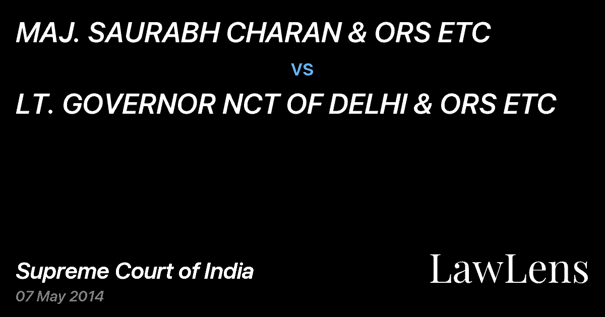Preview image for MAJ. SAURABH CHARAN & ORS ETC vs. LT. GOVERNOR NCT OF DELHI & ORS ETC