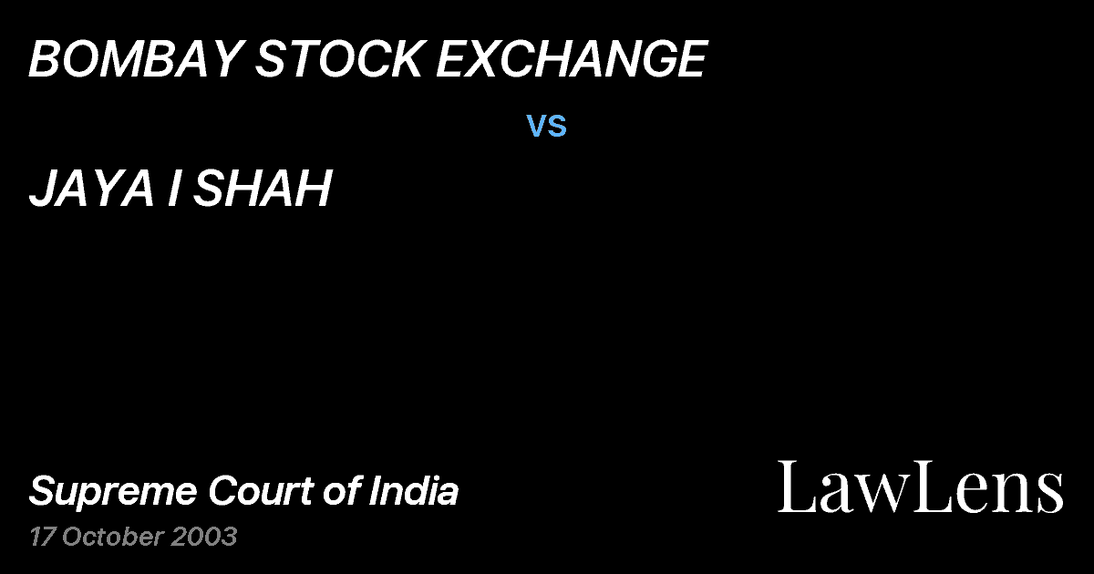 Preview image for BOMBAY STOCK EXCHANGE vs. JAYA I SHAH