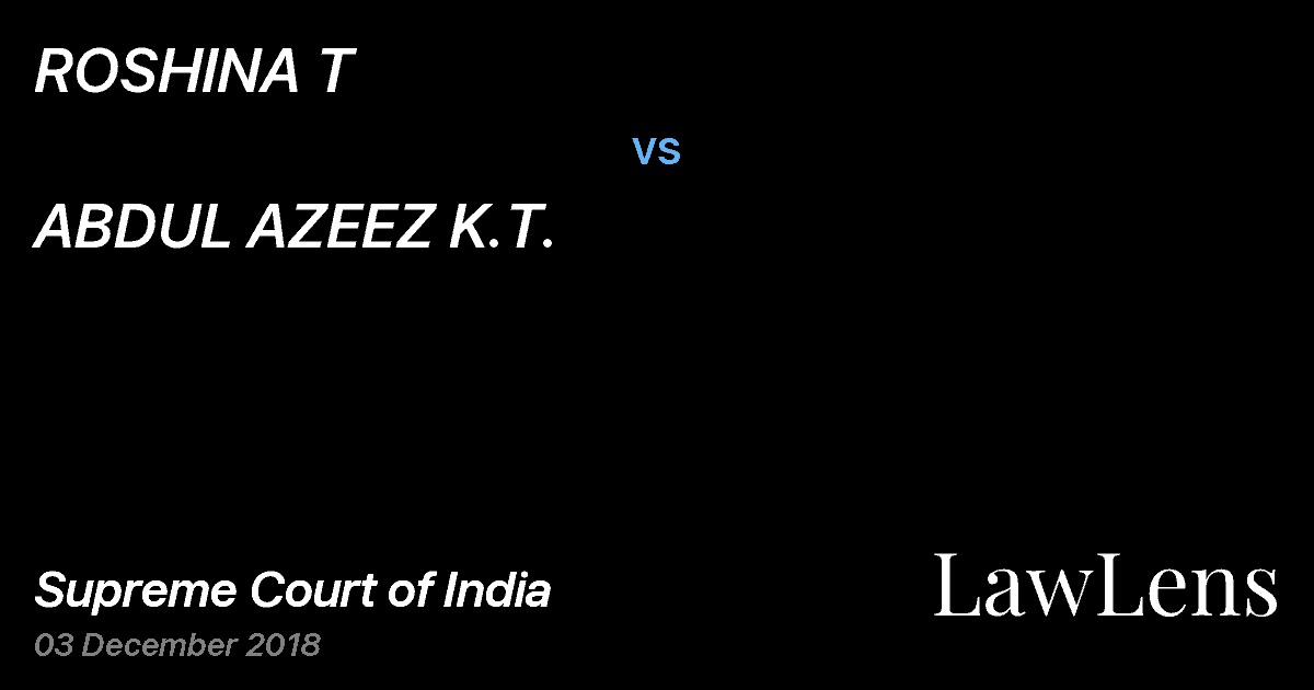 Preview image for ROSHINA T vs. ABDUL AZEEZ K.T.