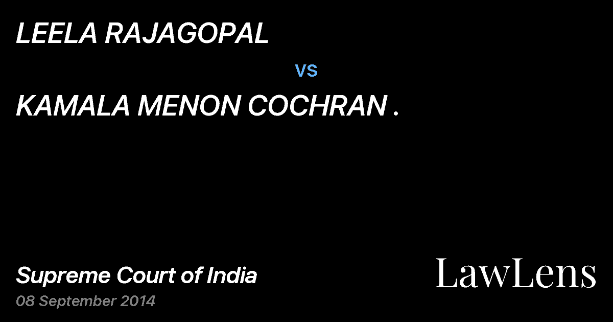 Preview image for LEELA RAJAGOPAL vs. KAMALA MENON COCHRAN .