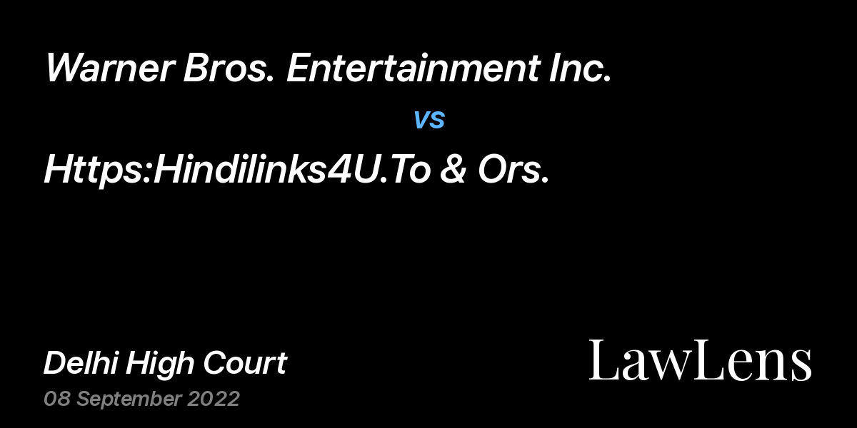 Preview image for Warner Bros. Entertainment Inc. vs. Https:Hindilinks4U.To & Ors.