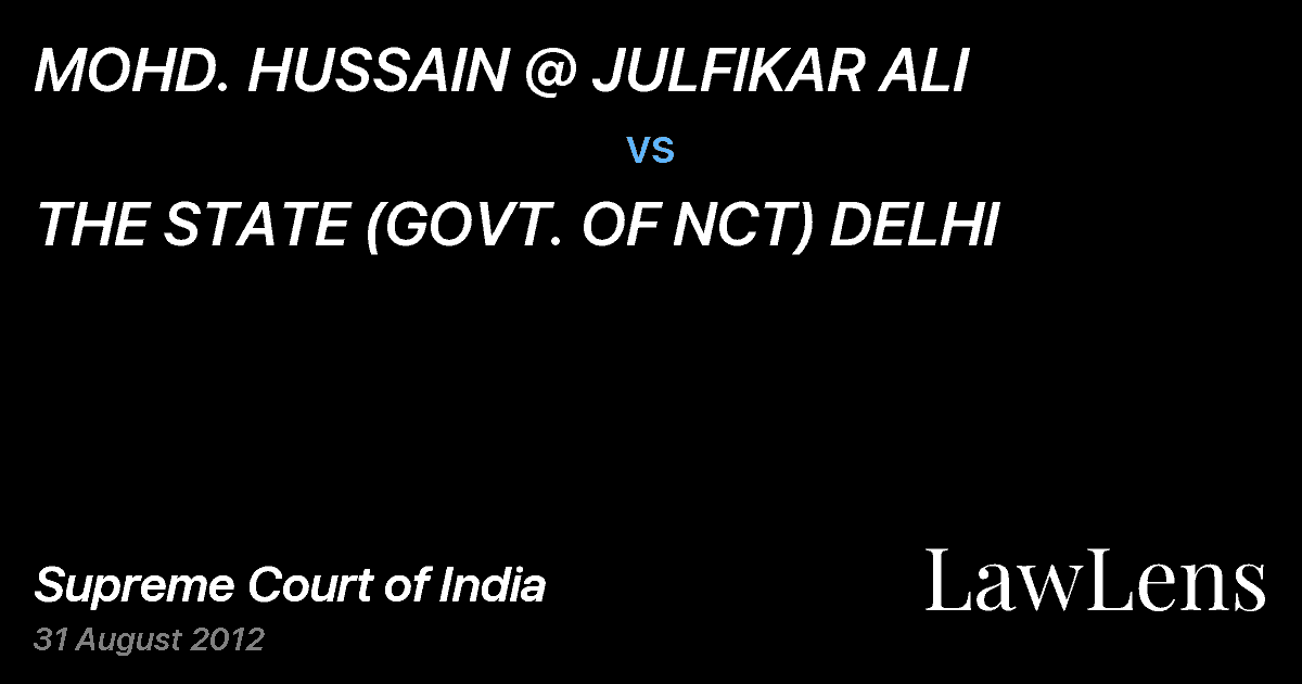 Preview image for MOHD. HUSSAIN @ JULFIKAR ALI vs. THE STATE (GOVT. OF NCT) DELHI