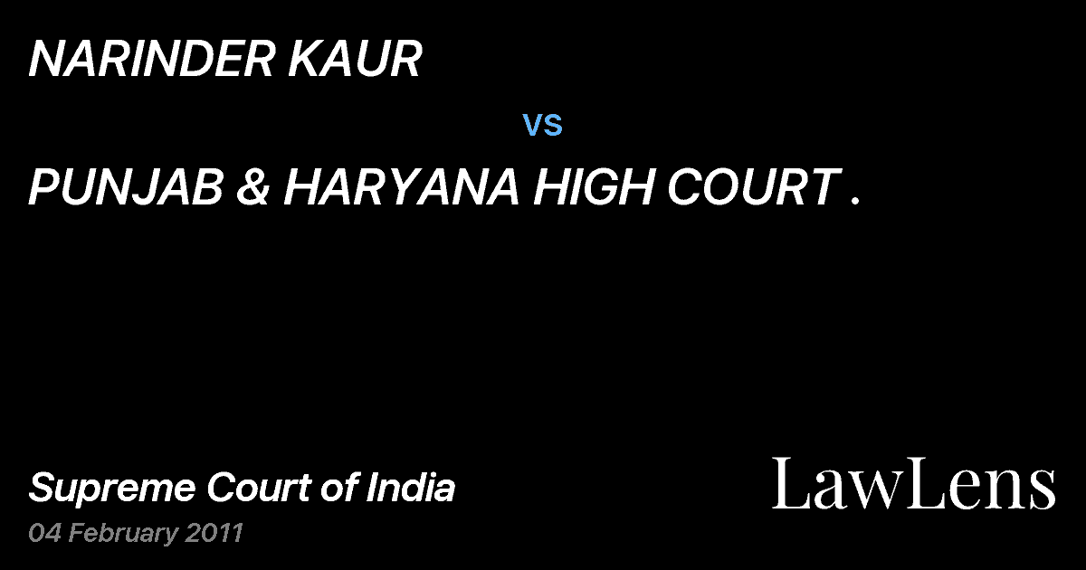 Preview image for NARINDER KAUR vs. PUNJAB & HARYANA HIGH COURT .