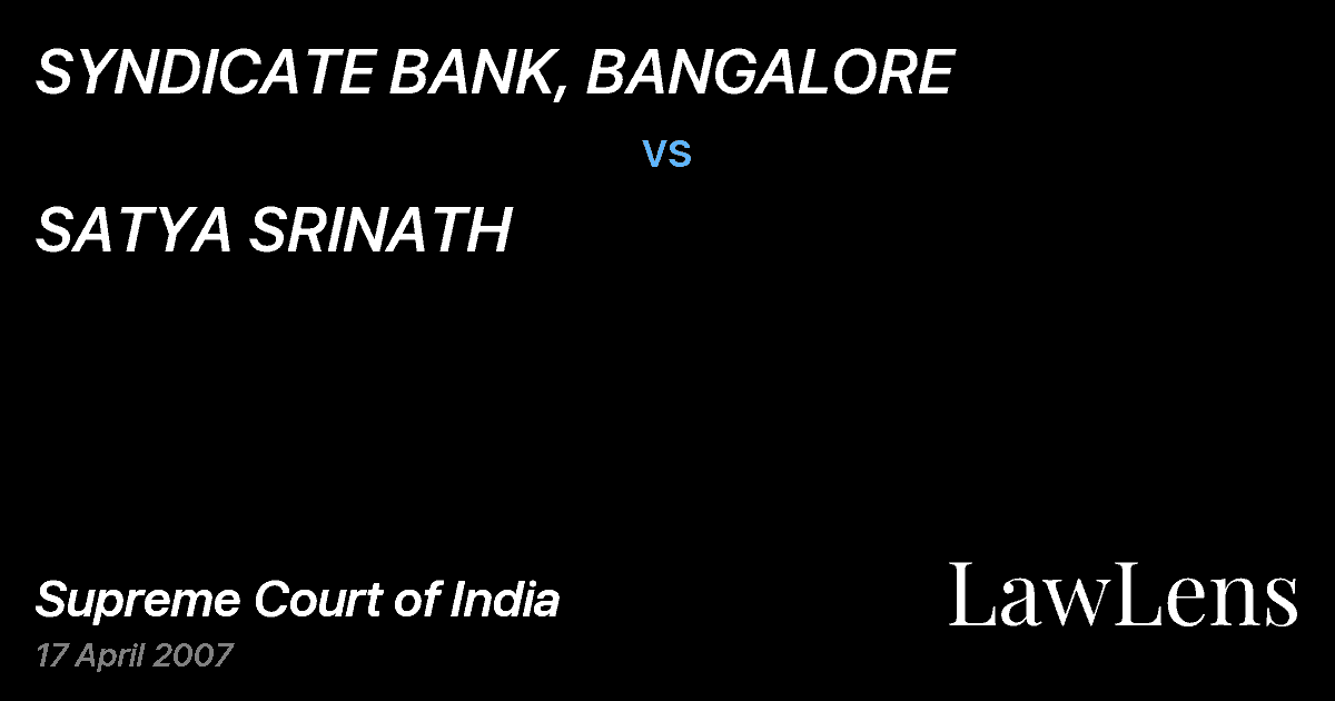 Preview image for SYNDICATE BANK, BANGALORE vs. SATYA SRINATH