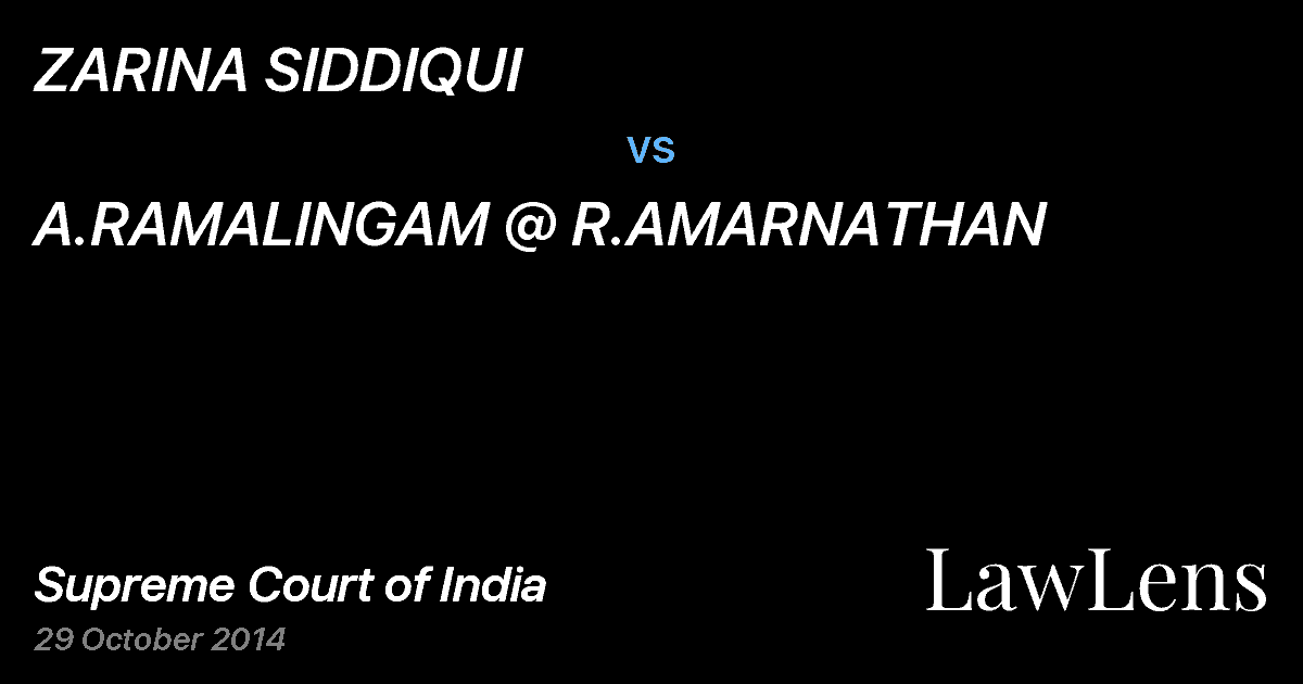 Preview image for ZARINA SIDDIQUI vs. A.RAMALINGAM @ R.AMARNATHAN