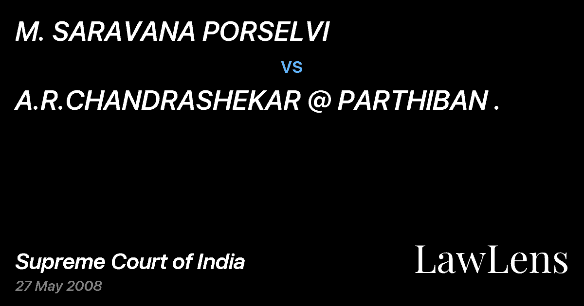 Preview image for M. SARAVANA PORSELVI vs. A.R.CHANDRASHEKAR @ PARTHIBAN .