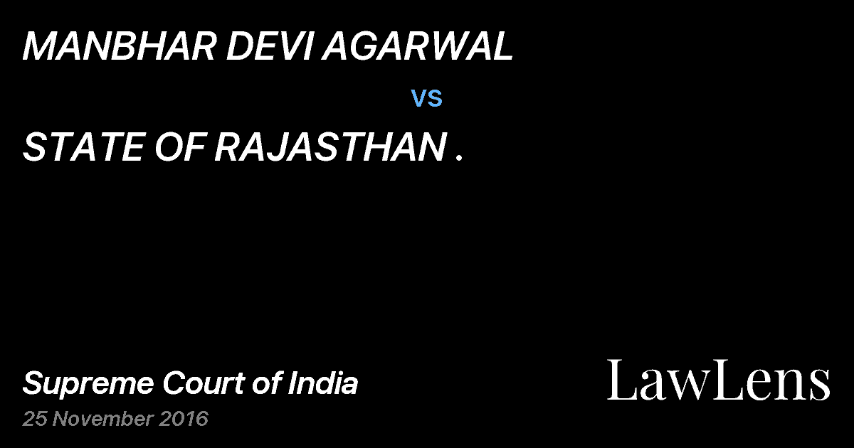 Preview image for MANBHAR DEVI AGARWAL vs. STATE OF RAJASTHAN .