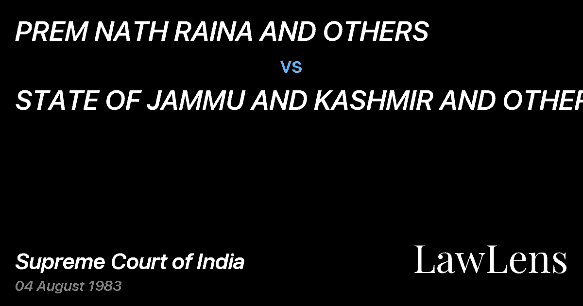 Preview image for PREM NATH RAINA AND OTHERS vs. STATE OF JAMMU AND KASHMIR AND OTHERS