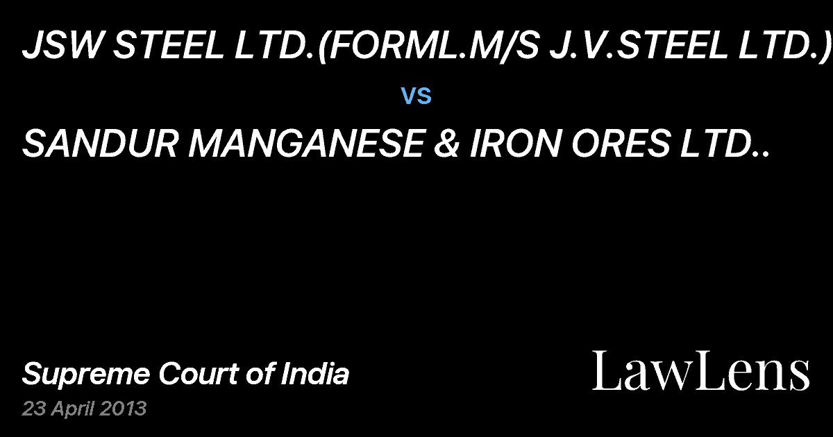Preview image for JSW STEEL LTD.(FORML.M/S J.V.STEEL LTD.) vs. SANDUR MANGANESE & IRON ORES LTD..