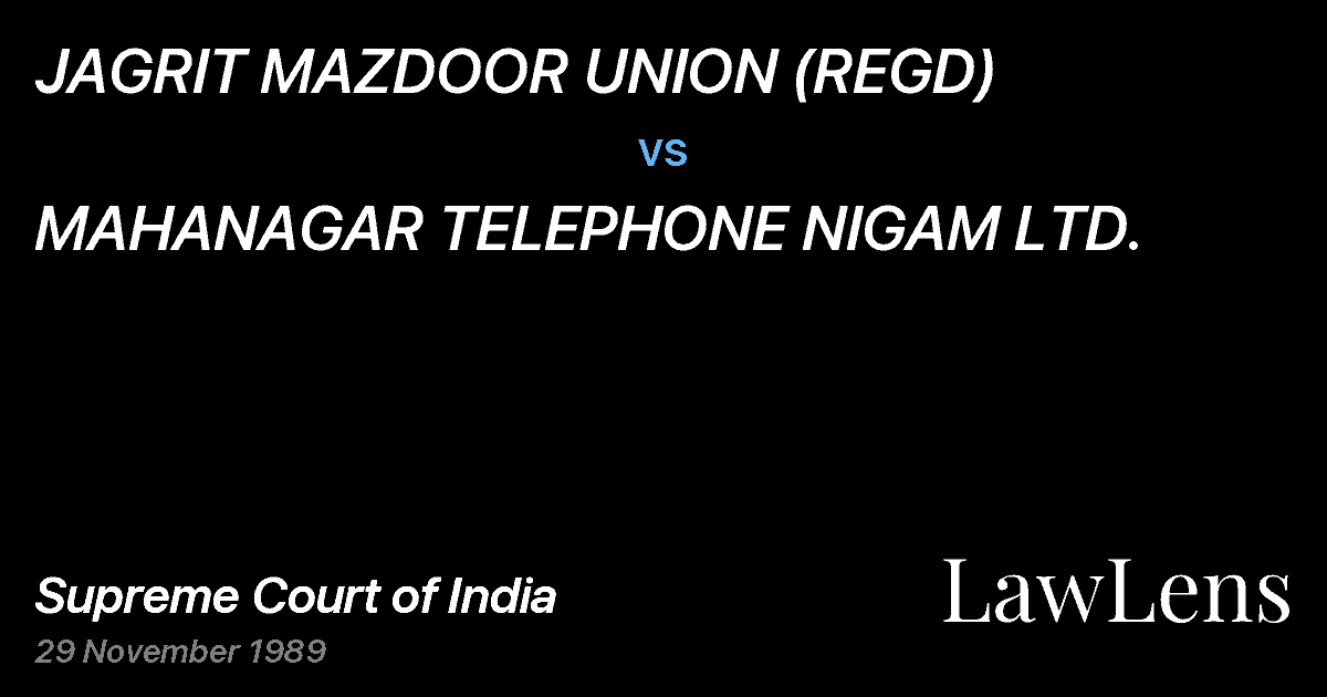 Preview image for JAGRIT MAZDOOR UNION (REGD) vs. MAHANAGAR TELEPHONE NIGAM LTD.