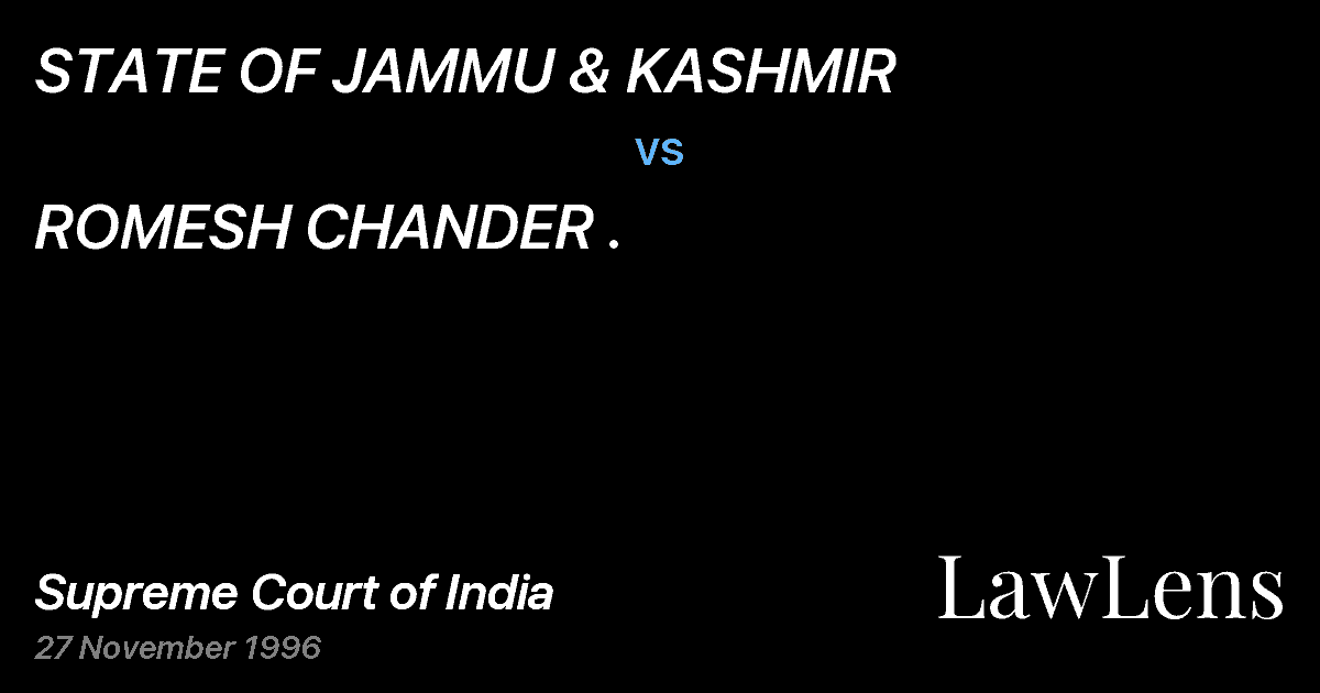 Preview image for STATE OF JAMMU & KASHMIR vs. ROMESH CHANDER .